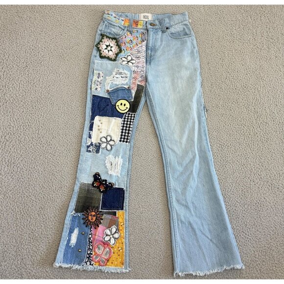 BDG Jeans Patchwork Flare Boho Embroidered Crochet Festival - Picture 1 of 14